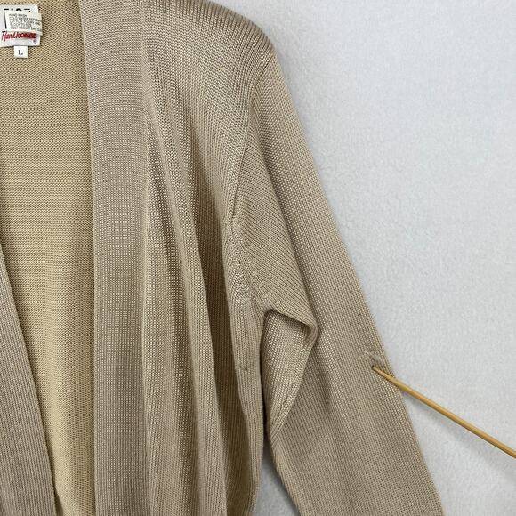 FIA ITALIA Sweater Womens L Hand Loomed Open Hem Tie Jumper Cardigan Beige Vtg - Picture 11 of 14